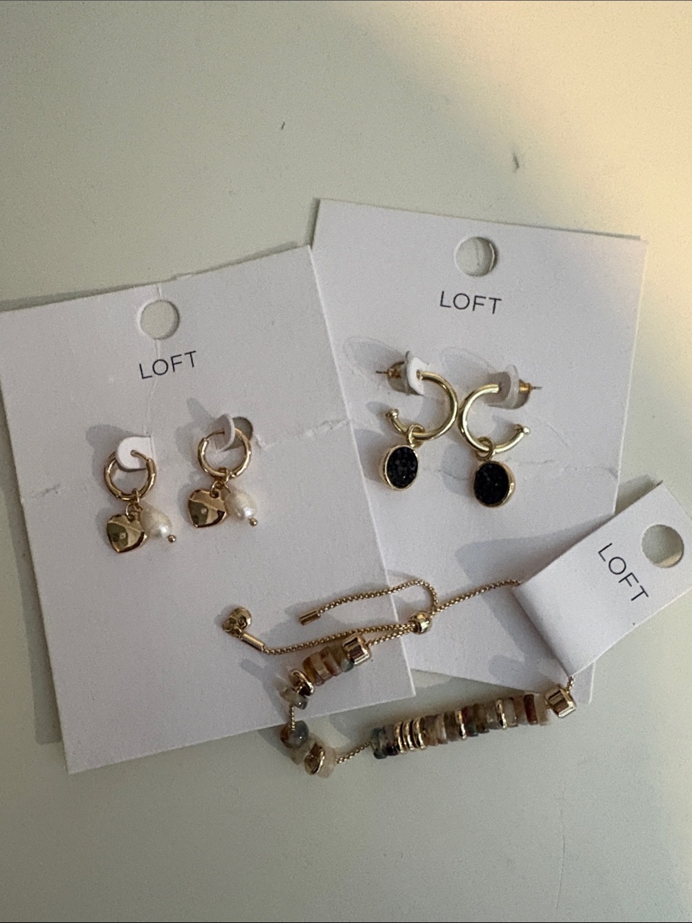 LOFT Gold with Black & Pearl Accent Earring Set